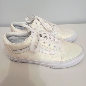 LIKE NEW White Glittery Sparkly Vans - Size Women's 5.5/ Kids 4